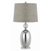 Benzara Fabric Table Lamp with Spherical Glass Base and Ball Accent, Gray and Clear