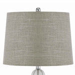 Benzara Fabric Table Lamp with Spherical Glass Base and Ball Accent, Gray and Clear