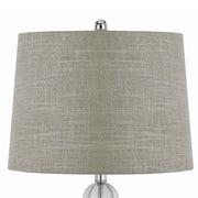 Benzara Fabric Table Lamp with Spherical Glass Base and Ball Accent, Gray and Clear