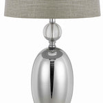 Benzara Fabric Table Lamp with Spherical Glass Base and Ball Accent, Gray and Clear
