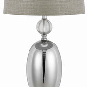 Benzara Fabric Table Lamp with Spherical Glass Base and Ball Accent, Gray and Clear