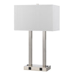 Benzara 60W x 2 Desk Lamp with Rectangular Shade and Power Strip, Silver and White