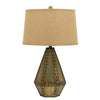 Benzara Metal Table Lamp with Bottle Design Base and Faceted Sides, Antique Gold