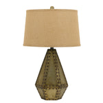 Benzara Metal Table Lamp with Bottle Design Base and Faceted Sides, Antique Gold