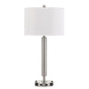 Benzara 60 X 2 Watt Metal Frame Night Stand Lamp with Fabric Shade, White and Silver