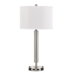 Benzara 60 X 2 Watt Metal Frame Night Stand Lamp with Fabric Shade, White and Silver