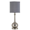 Benzara Elongated Bellied Shape Metal Accent Lamp with Drum Shade, Silver