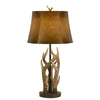 Benzara 150 Watt Leatherette Shade Table Lamp with Antler Polyresin Base, Brown