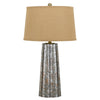 Benzara Glass Body Table Lamp with Tapered Burlap Shade, Gray and Beige