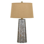 Benzara Glass Body Table Lamp with Tapered Burlap Shade, Gray and Beige