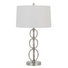 Benzara Metal Body Floor Lamp with Ring Design and Fabric Shade, Silver and White