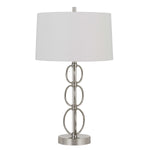 Benzara Metal Body Floor Lamp with Ring Design and Fabric Shade, Silver and White