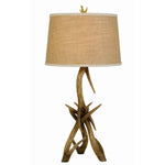 Benzara Textured Fabric Shade Table Lamp with Antler Design Base, Beige and Brown
