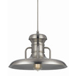 Benzara Metal Round Shade Pendant with Canopy and Hardwired Switch, Silver