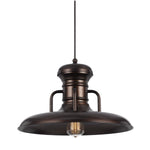 Benzara Industrial Round Shaped Metal Pendant Lighting with Canopy, Rustic Bronze