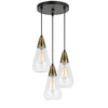 Benzara 3 Conical Shaped Glass Pendant Lighting with Canopy and Brass Accent, Clear