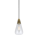 Benzara Conical Shaped Glass Pendant Lighting with Canopy and Brass Accent, Clear
