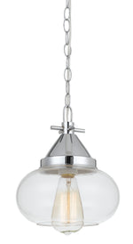 Benzara Round Glass Shade Pendant Lighting with Chain Design Cord, Silver and Clear
