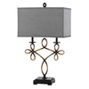 Benzara 150W Table Lamp with Scrolled Resin Work and Fabric Shade, Gray and Black