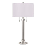 Benzara 60 X 2 Watt Metal and Acrylic Table Lamp with Fabric Shade, White and Silver