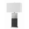 Benzara 3 Way Rectangular Shade Table Lamp with Cut Out Metal Base,White and Chrome
