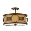 Benzara Metal Frame Drum Shade Pendant Fixture with Lattice Design, Rustic Bronze
