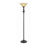 Benzara 3 Way Glass Shade Torchiere Floor Lamp with Metal Pedestal Base, Black