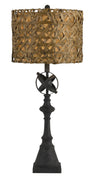 Benzara Metal Table Lamp with Woven Design Bamboo Shade, Brown and Black