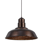 Benzara Metal Round Shade Pendant Lighting with Wire Cage Head, Rustic Bronze