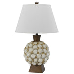 Benzara 150 Watt Seashell Embellished Polyresin Table Lamp, Off White and Brown