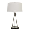 Benzara 3 Way Table Lamp with Sleek Metal Body and Fabric Shade, Silver and White
