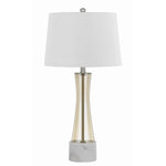Benzara 3 Way Fabric Table Lamp with Glass and Marble Base, White