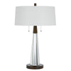 Benzara Fabric Shade Table Lamp with Faceted Mirror and Wooden Base, White