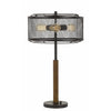 Benzara Mesh Metal Round Shade Table Lamp with Wooden Stand, Black and Brown