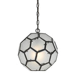 Benzara Hexagonal Shaped Glass Pendant Lighting with Multiple Faceted Sided, Black