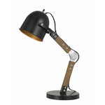 Benzara Swivel and Adjustable Metal Desk Lamp with Wooden Base, Black