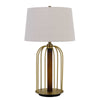 Benzara Metal Table Lamp with Cage Design Support with Round Base, White and Brass