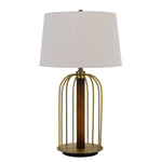 Benzara Metal Table Lamp with Cage Design Support with Round Base, White and Brass