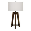 Benzara Drum Shade Table Lamp with Wooden Tripod Base, White and Brown