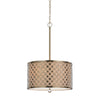 Benzara Drum Shade Pendant Lighting with Lattice Design, Antique Brass