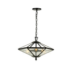 Benzara Geometric Design Metal Frame Pendant Fixture with Chain, Black