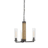 Benzara 3 Glass Shade Metal and Wooden Chandelier with Chain, Black and Clear