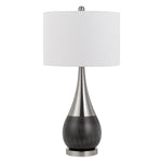 Benzara Dual Tone Metal Pot Bellied Table Lamp with Drum Shade, Set of 2, Silver