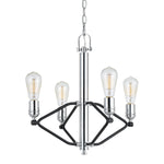 Benzara Geometric Design Metal Chandelier with Chain, Chrome and Black