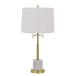 Benzara 60 X 2 Watt Metal Table Lamp with Fabric Drum Shade, White and Gold