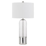 Benzara 3 Way Bubble Glass Table Lamp with Fabric Shade, Set of 2, White and Clear