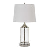 Benzara RippLed Glass Table Lamp with Metal Base, White and Clear