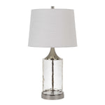 Benzara RippLed Glass Table Lamp with Metal Base, White and Clear