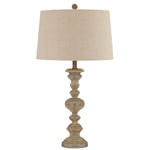 Benzara Resin Table Lamp with Turned Pedestal Body and Fabric Shade, Set of 2,Beige