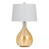 Benzara Fabric Shade Table Lamp with Bellied Glass Base, White and Orange